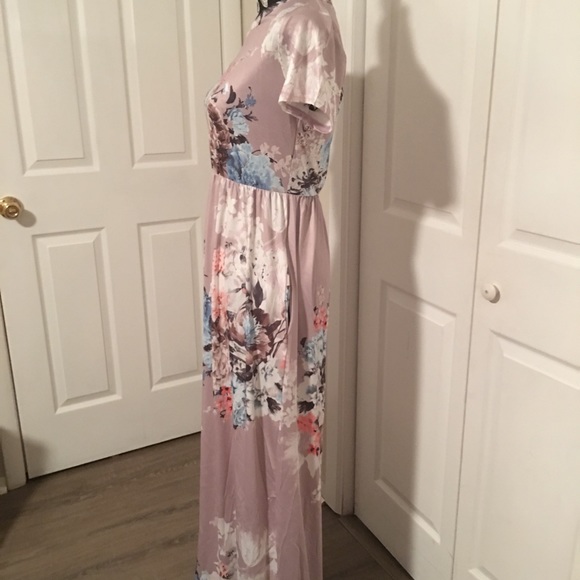 Floral Maxi Dress w Pockets Lavender 1 Lg LEFT - Picture 3 of 4